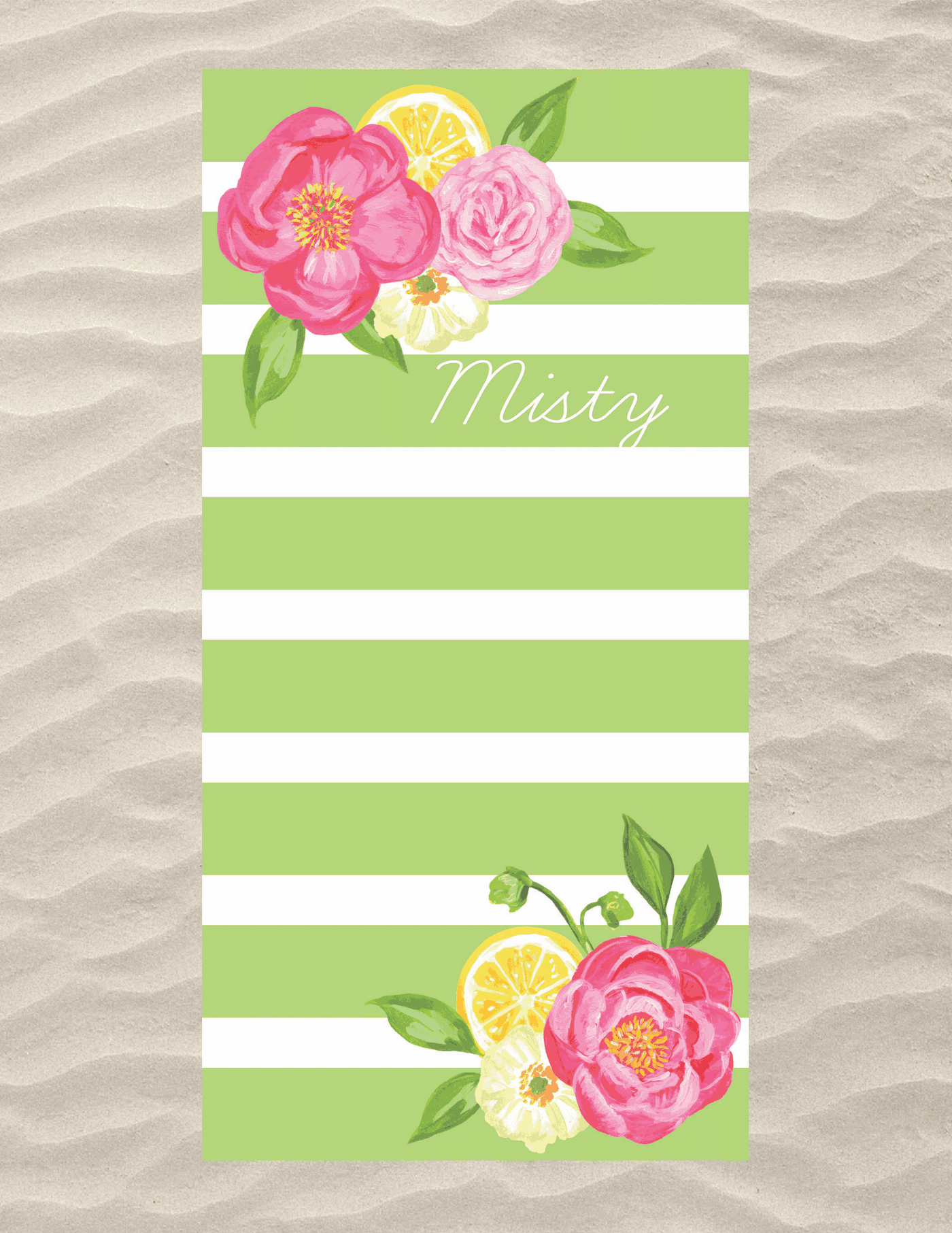 Lemon Floral Stripe Beach Towel